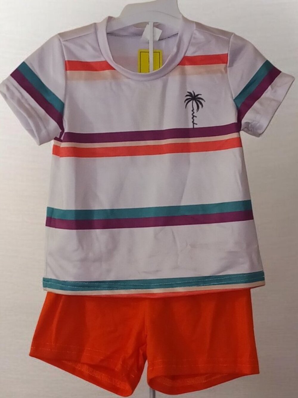 NWT Boys 2-Piece Outfit Striped Tee & Orange Shorts Set